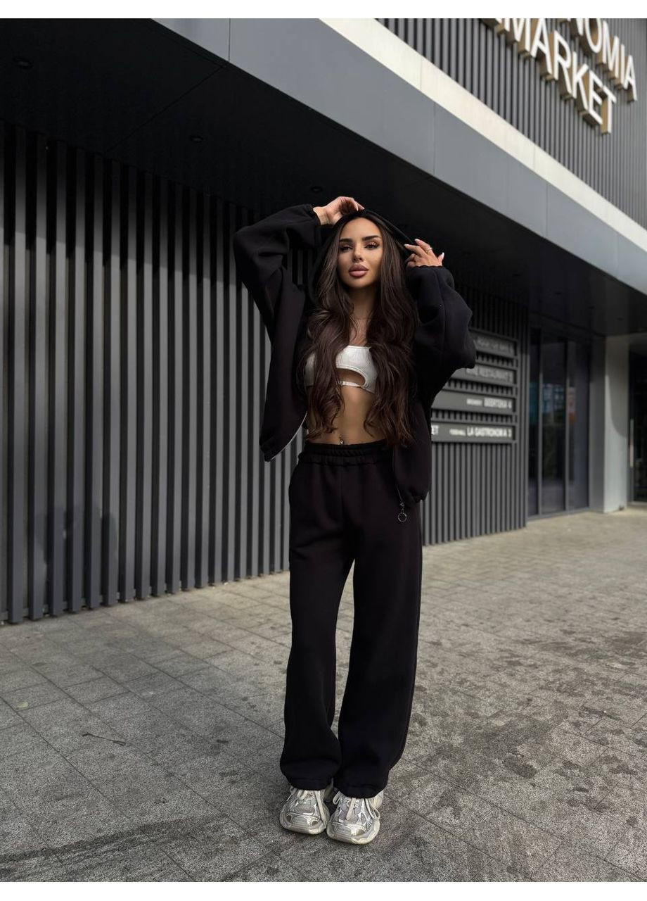 Женский теплый костюм на змейке черного цвета 35200 No Brand (363253717)