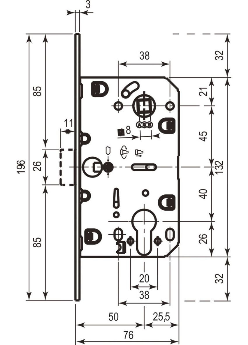Art. B011035012 Механизм Mediana Evolution под цилиндр ант латунь 85мм AGB (322520398)
