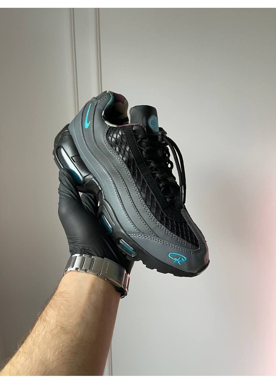 Темно-серые всесезонные кроссовки мужские nike air max 95 sp corteiz aegean storm gray black | найк аир макс 95 сп серые черные No Brand