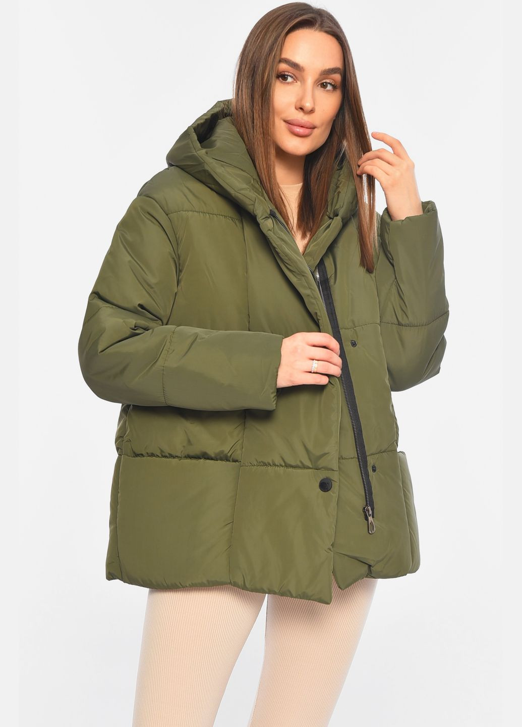 Оливкова (хакі) демісезонна куртка жіноча демісезонна кольору хакі Let's Shop