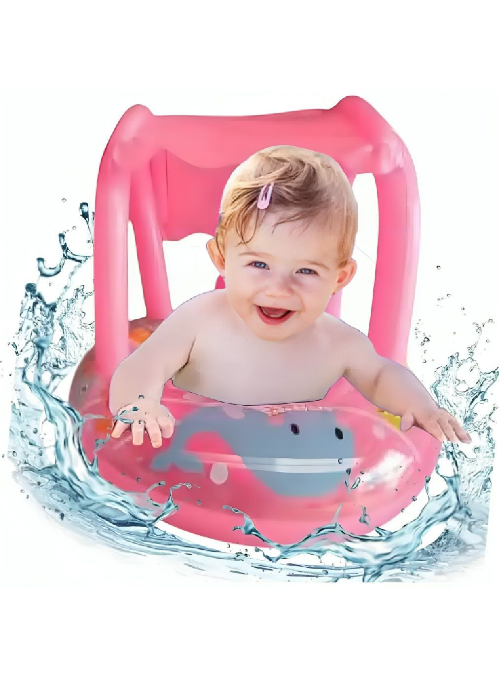 Детский надувной круг с навесом максимальной нагрузкой 30 кг для плавания в бассейне на пляже 70 см (480477-Prob) Розовый Unbranded (336144012)