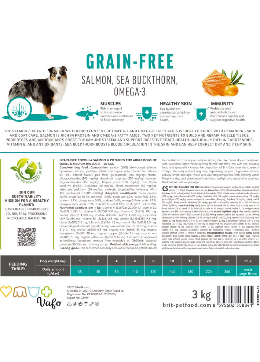 Корм сухий Dog Grain-free Adult для дорослих собак малих і середніх порід беззерновий з лососем 1 кг Brit Care (362700893)