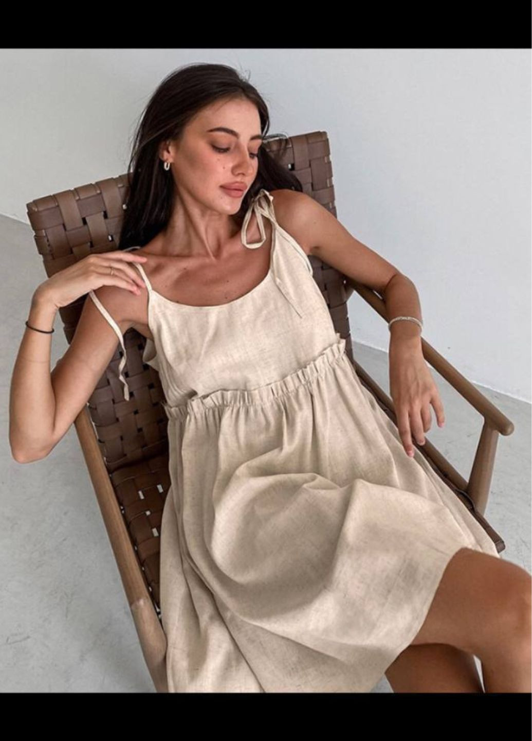 Бежевое повседневный платье с рюшами на завязках Allthings однотонное