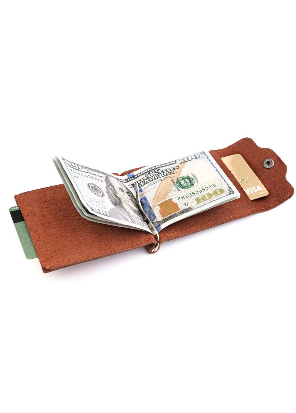 Зажим с отделами для кредитных карт на кнопке, матовая кожа Crazy Horse (Рыжий) LQ 602160 (278649320)