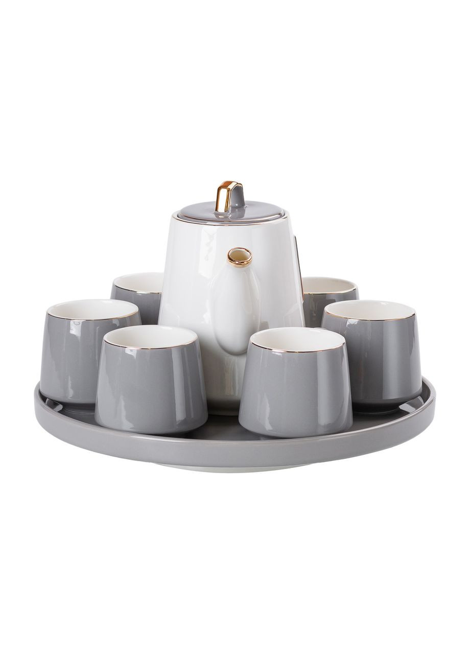 Чайный сервиз на 6 персон с керамической подставкой, серый. Yiwu (305389558)