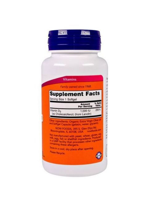 Vitamin D-3 1000 IU 180 Softgels Now Foods (362419011)