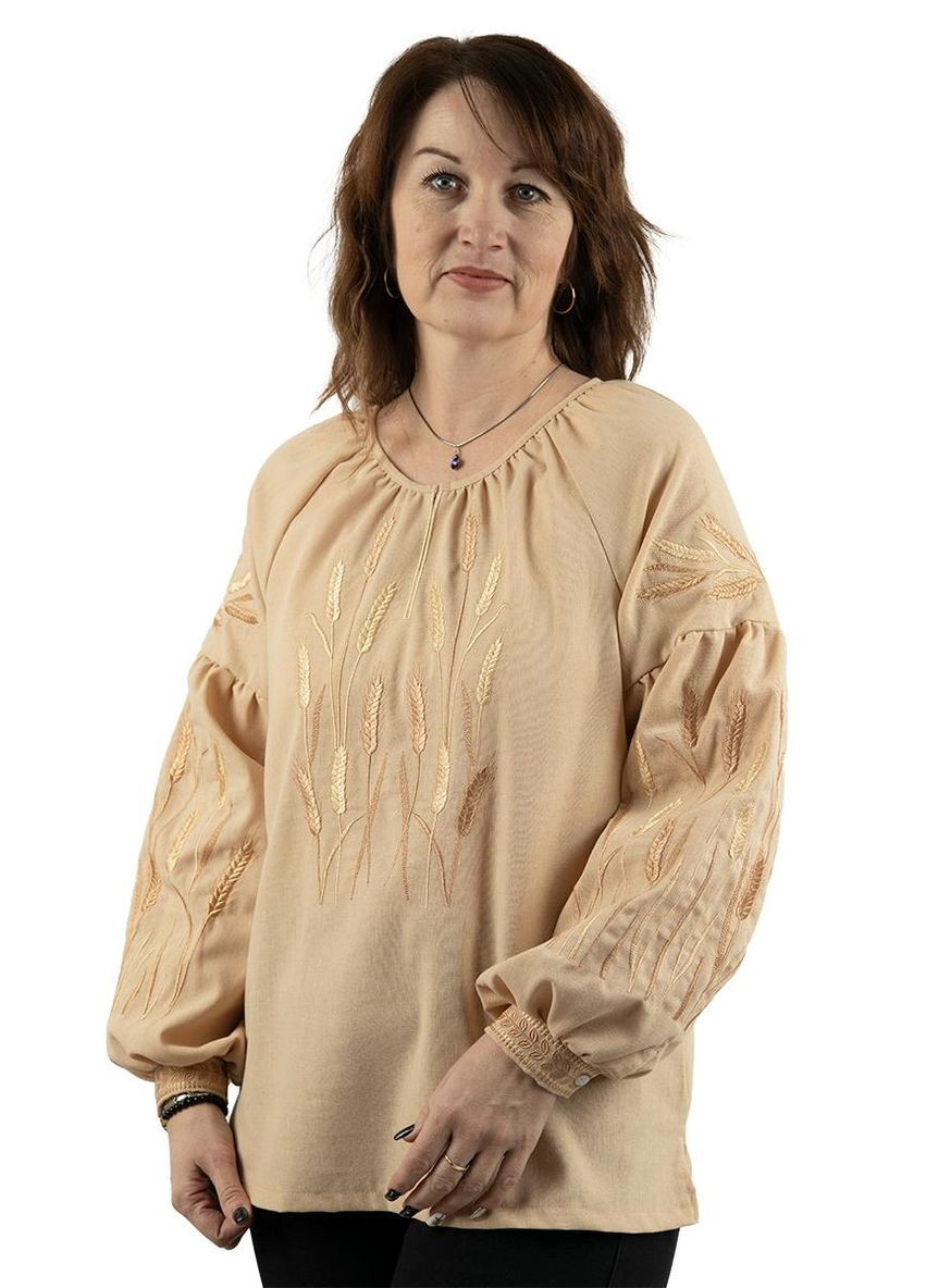 Бежева вишиванка жіноча лляна колоски бежева Україна льон (316262062)