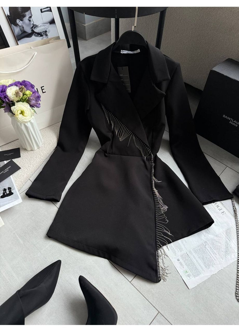 Черное кэжуал изысканное платье-жакет No Brand однотонное