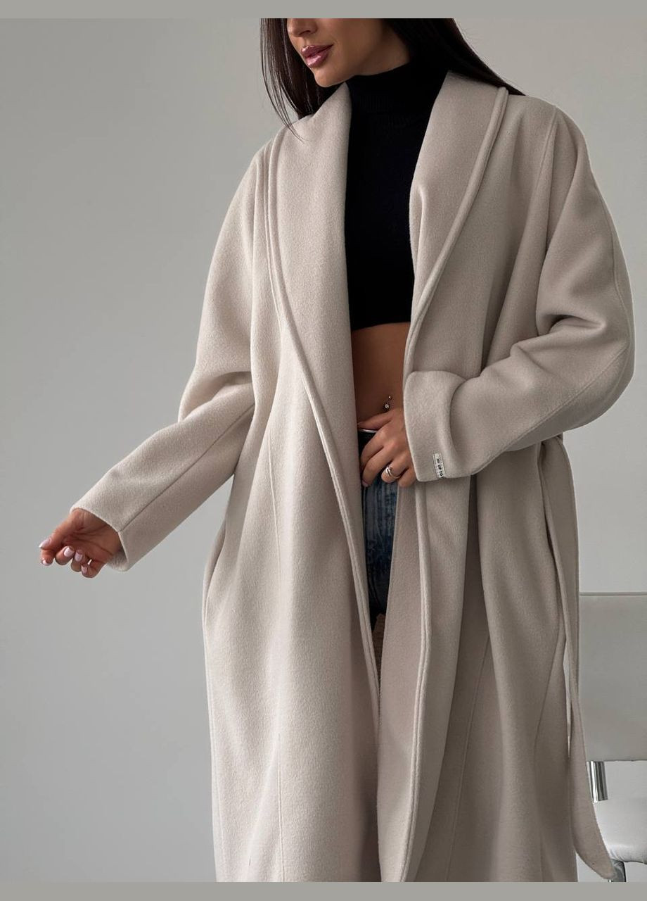 Светло-бежевое демисезонное Кашемировое оверсайз пальто без подкладки. оверсайз Vakko