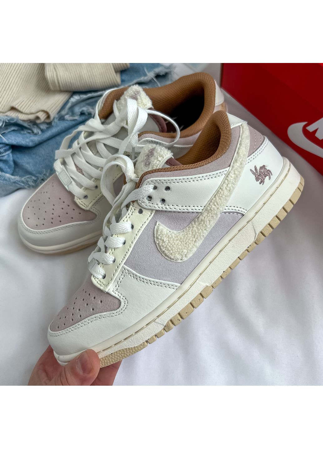 Бежевые демисезонные кроссовки мужские и женские nike sb dunk low retro rabbit fossil stone | найк сб данк ретро кролик бежевые No Brand