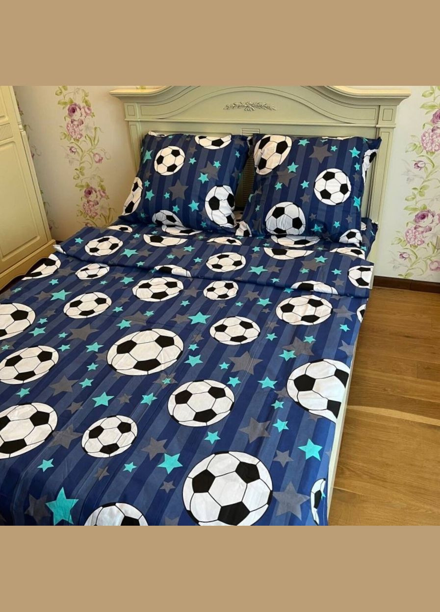 Дитяча постільна білизна полуторна синя Футбол Бязь Голд 168087 Ananasko (322860012)