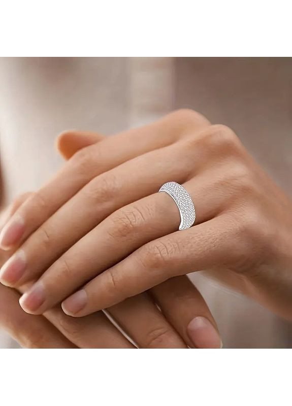 Кольцо серебристое обручальное титан 8 мм с белыми кристаллами размер 17 AurumLux017 Liresmina Jewelry (352683328)