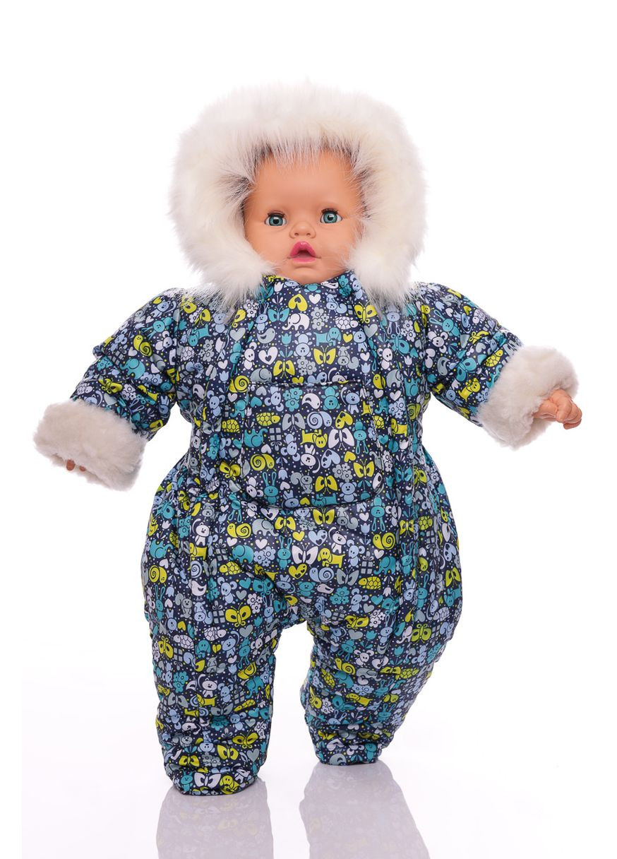 Человечек на меху для мальчика с принтом Животных синий 74 см (27579) BABYKROHA (297200000)