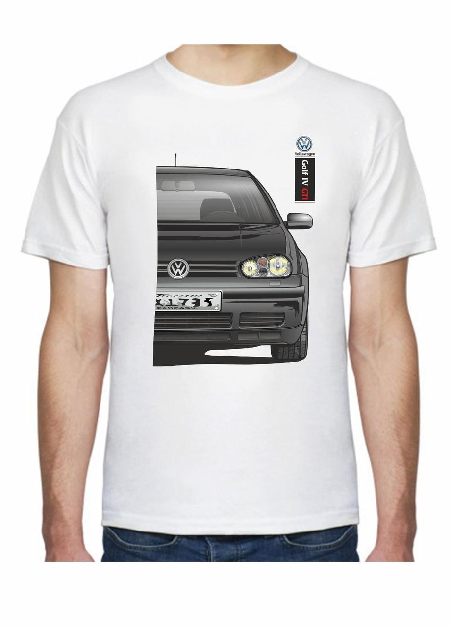 Біла футболка чоловіча з принтом volkswagen golf iv gti fr 207244 біла Avtolife