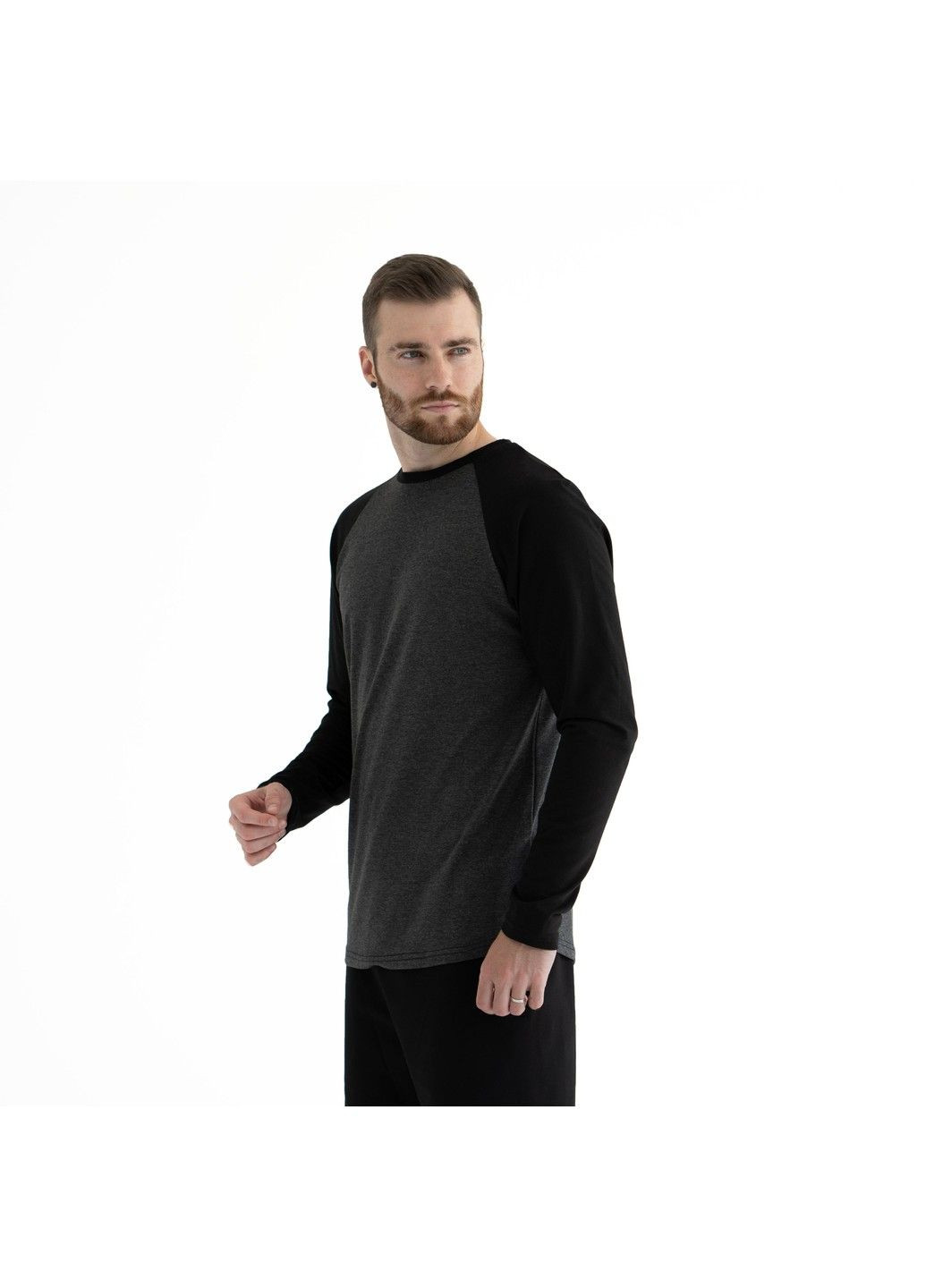 Черная мужская футболка с длинными рукавами long slive темно-серая с черным Teamv