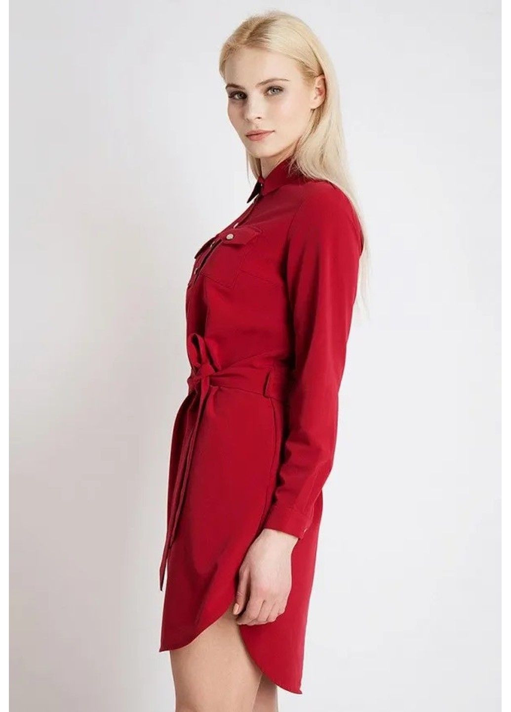 Бордовое кэжуал платье b18-11091-310 поло Finn Flare с цветочным принтом