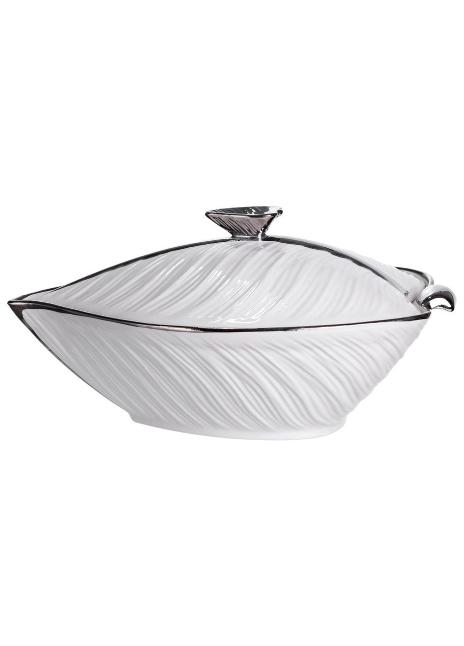 Супниця 800 (мл) порцелянова 26×18×14 (см) з кришкою Білий з сріблом XL-4074AS (A-047182) Yiwu (368994273)