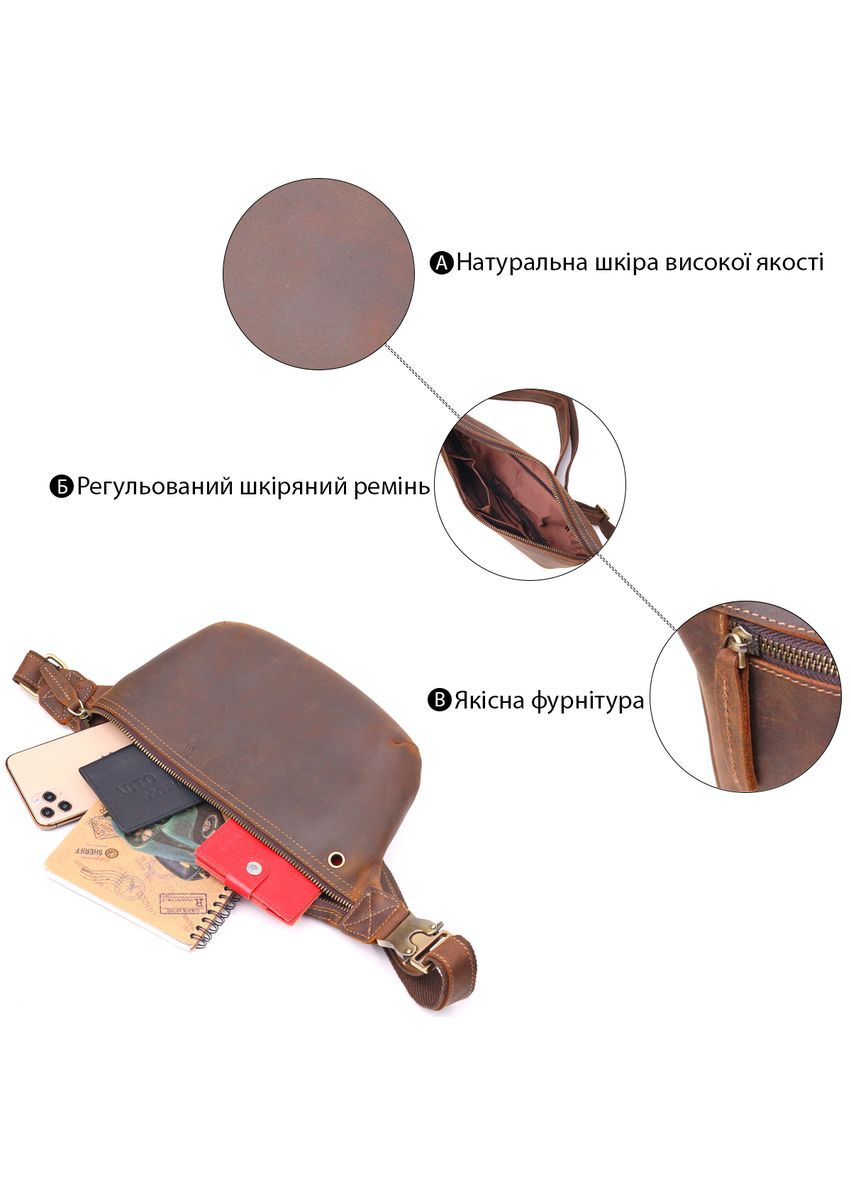 Винтажная поясная сумка из натуральной кожи с карманами коричневая (sku_21294) No Brand (328922120)