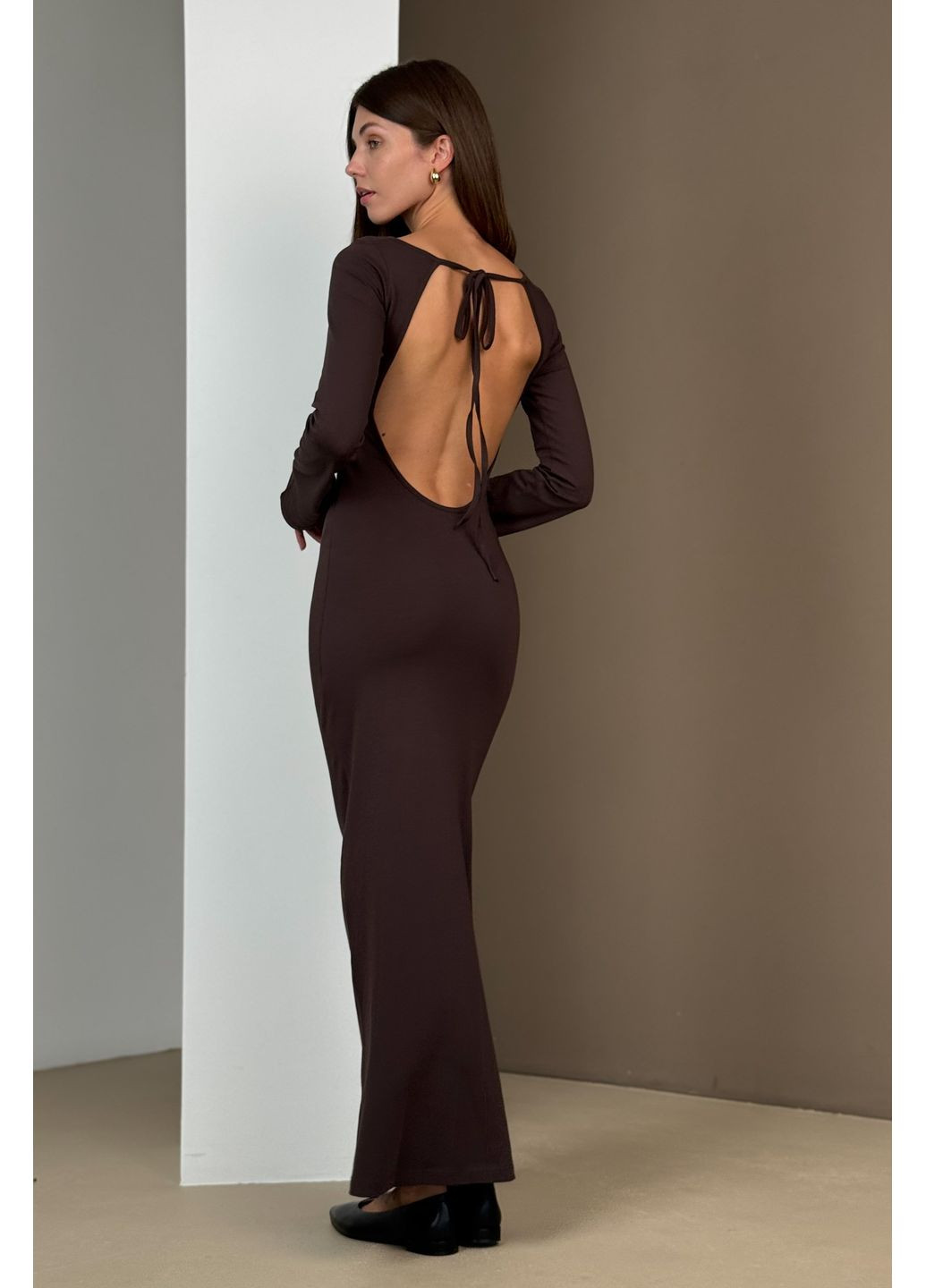 Темно-коричнева повсякденний, вечірня, кежуал сукня максі з відкритою спинкою CHICLY однотонна