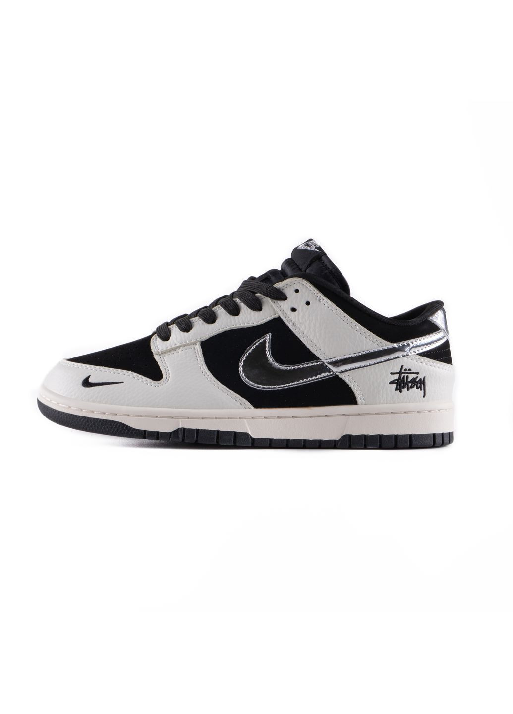 Черные демисезонные кроссовки мужские nike sb dunk low x stussy black white metallic найк сб данк No Brand