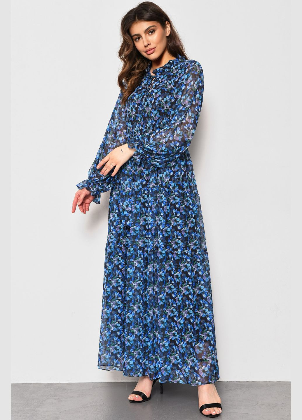 Синее кэжуал платье женское шифоновое синего цвета с принтом баллон Let's Shop с рисунком