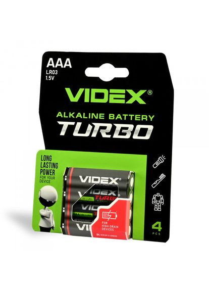 Батарейка щелочная LR03/AAA Turbo 4шт BLISTER Videx (359398031)