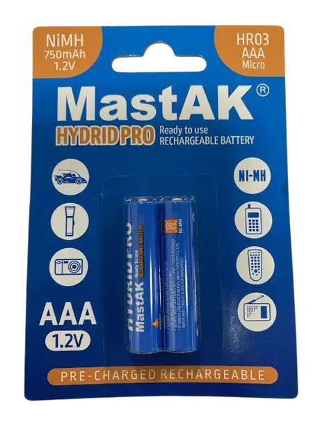 Аккумулятори AAA HR03 1,2V 750mAh HYDRID PRO R2U Ni-Mh (2шт) Mastak (370779083)