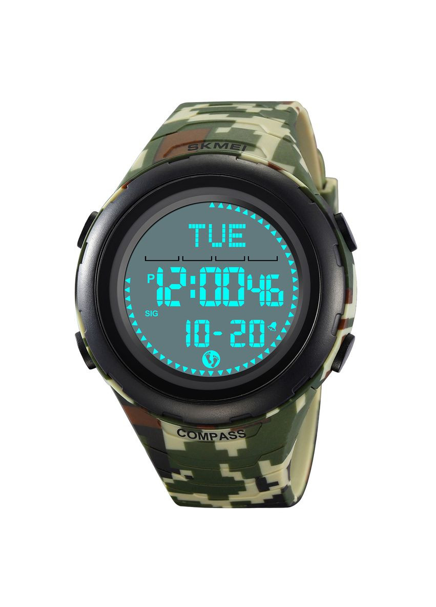 Годинник спортивний електронний армійський з камуфляжним ремінцем компас крокомір будильник ProDobro (367267528)