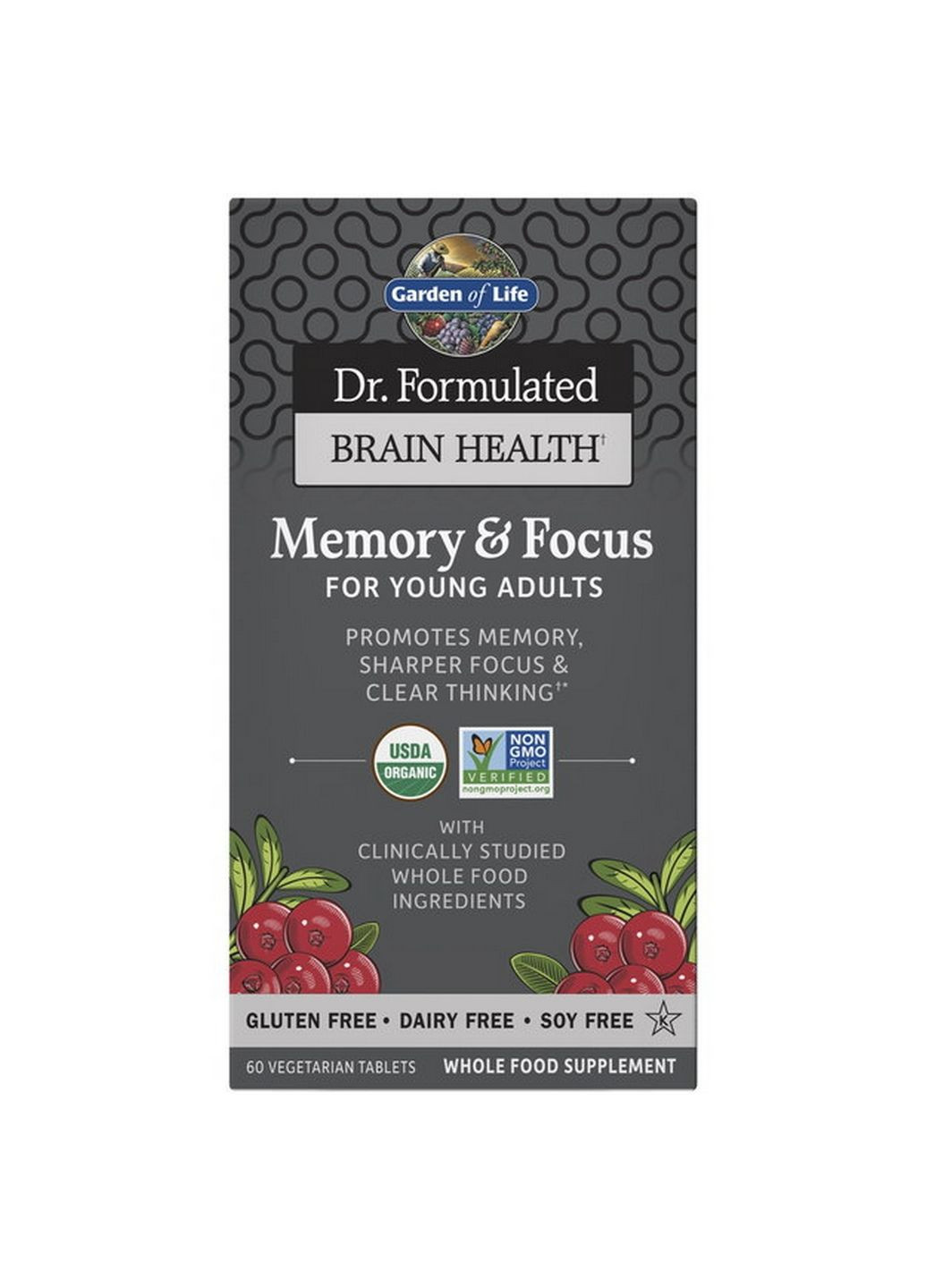 Натуральная добавка Dr. Formulated Brain Health, Memory & Focus for Young Adults, 60 таблеток Garden of Life (293421774)