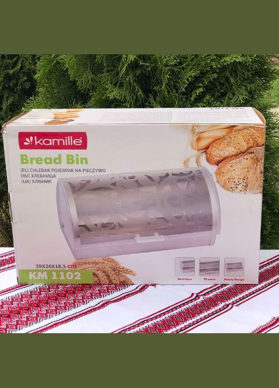 Хлібниця відкидна 39 см із нержавіючої сталі з прозорою кришкою Kamille (304771078)