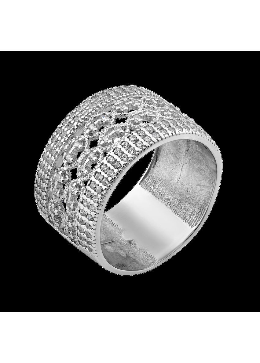 Каблучка срібна велика широка Бризки Шампансьокого з маленькими фіанітами Каштан (342334860)