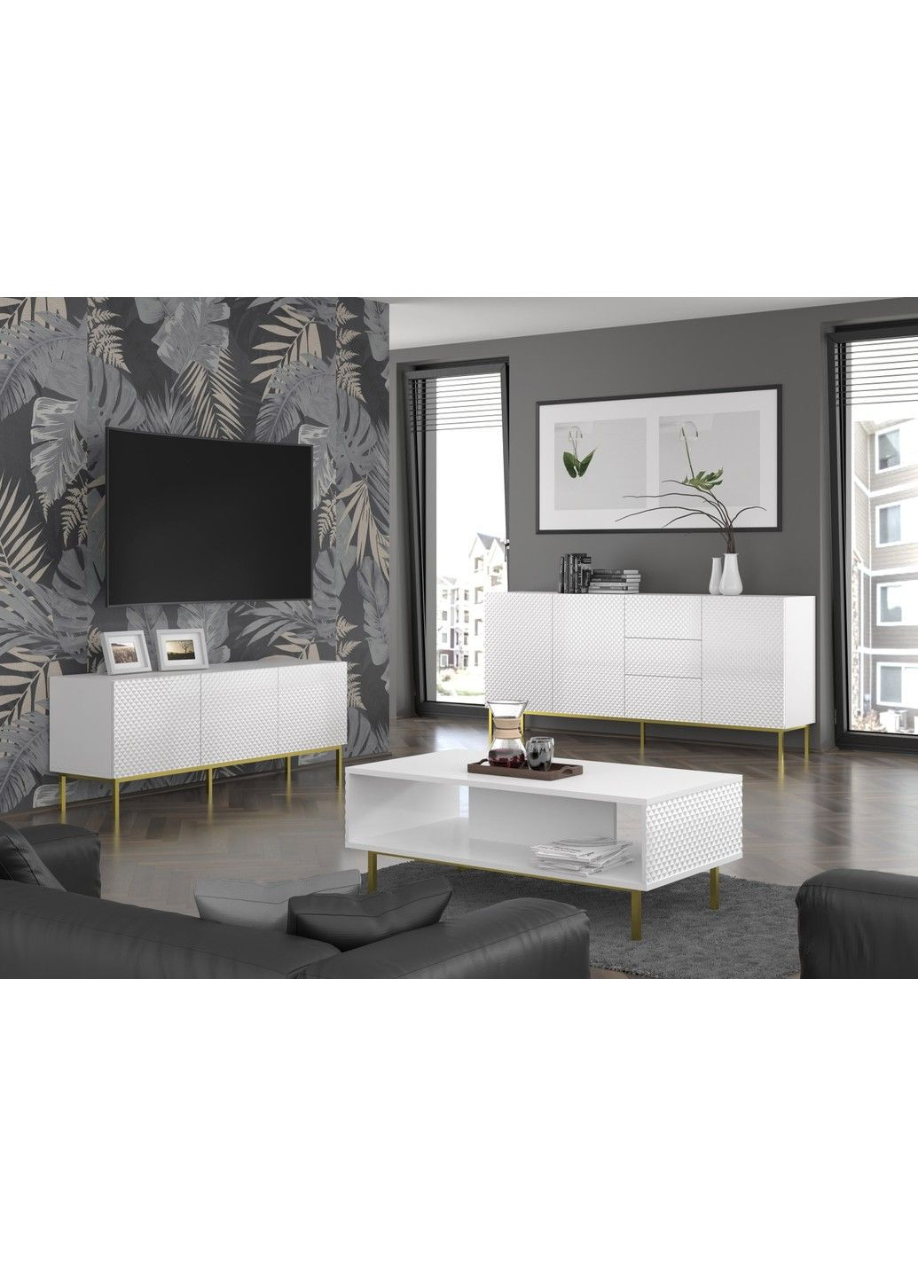 Тумба під телевізор з діамантовим ефектом Ravenna C 150 3D біла Bim Furniture (291124445)