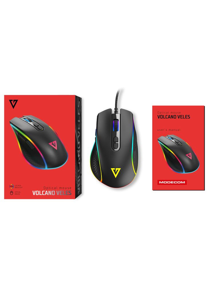 Мишка Veles Volcano, ігрова, 12800dpi., 8кн.,RGB, чорна Modecom (314775079)