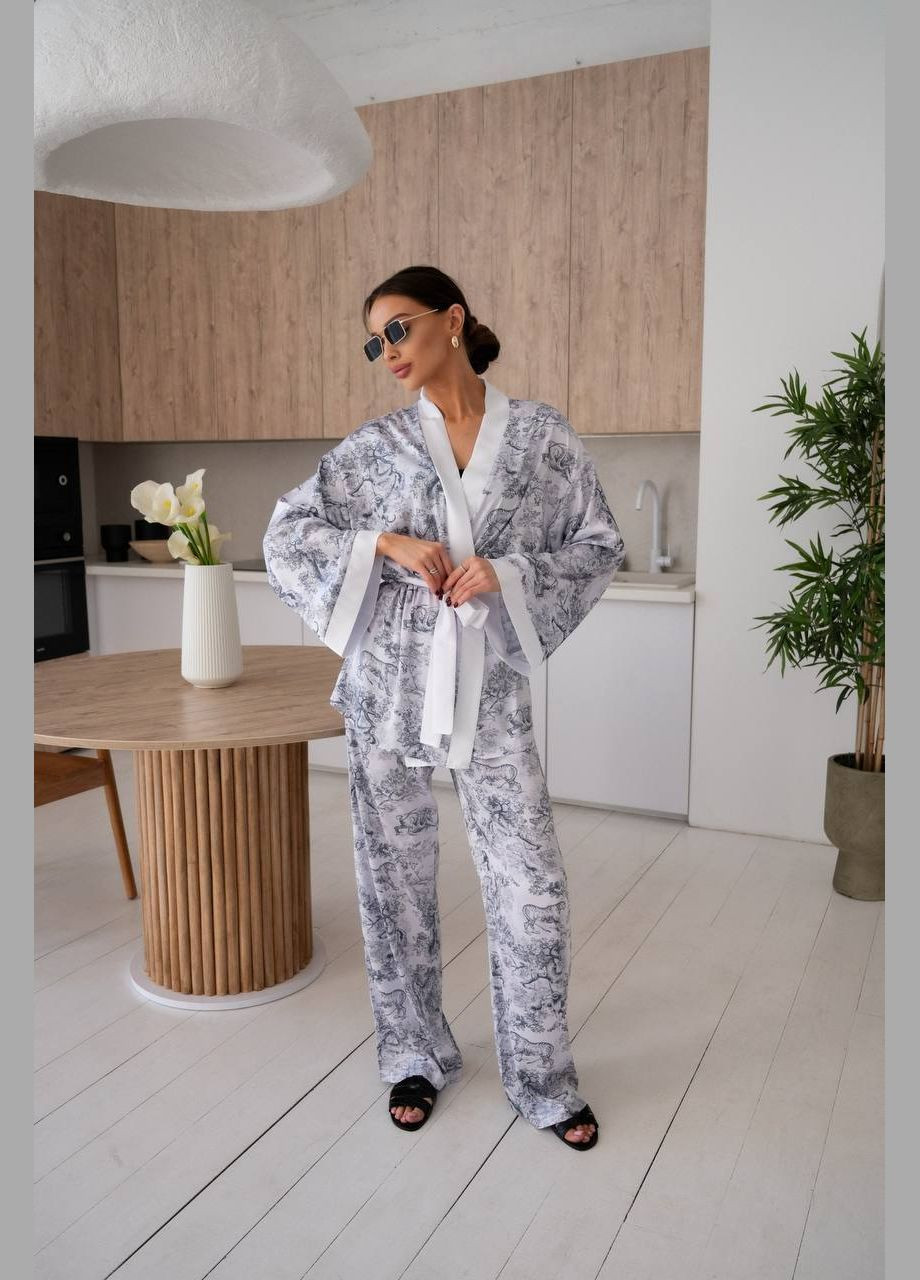 Женский костюм двойка: кимоно на запах и брюки из искусственного шелка MonCher (334676365)