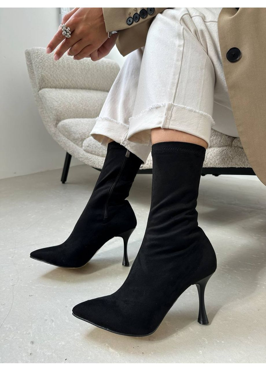 Чорні демісезонна замшеві ботильйони на підборах на байці чорний колір No Brand