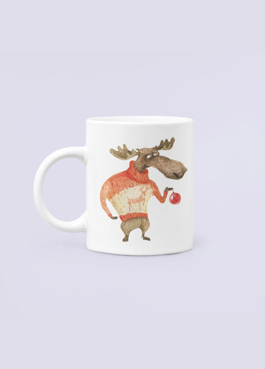 Чашка Керамическая Кружка с принтом Олень с новогодним шаром Белая 330 мл Orca (317320478)
