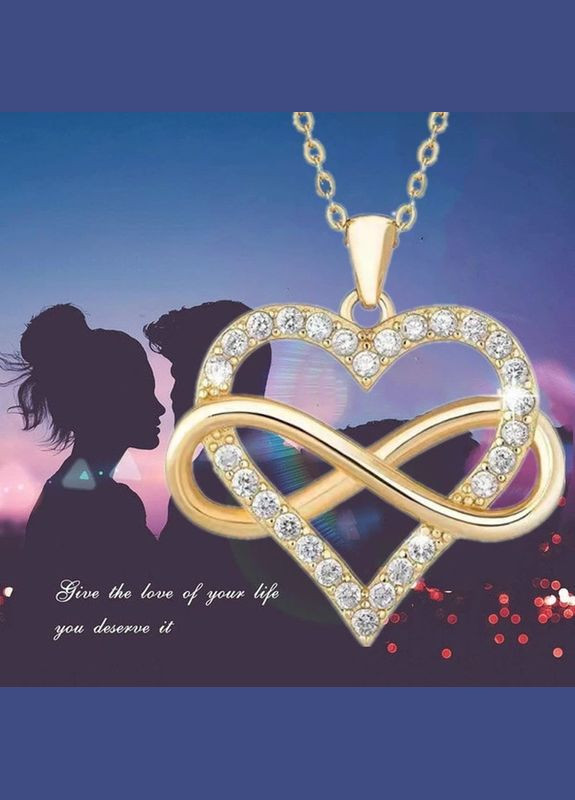 Цепочка с кулоном женская золотистое сердце с белыми фианитами камнями кулон в виде сердца и бесконечностью Liresmina Jewelry (290664054)