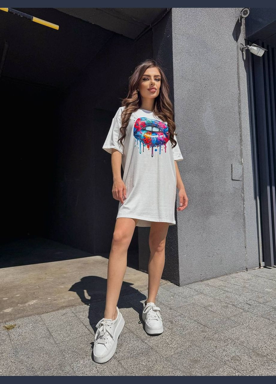 Молочное кэжуал платье N.Family с рисунком