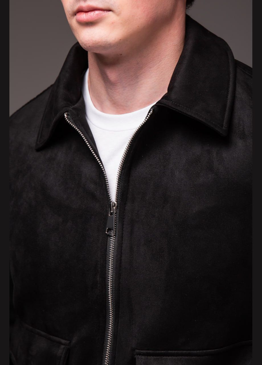 Чорна демісезонна замшева вкорочена куртка Vakko