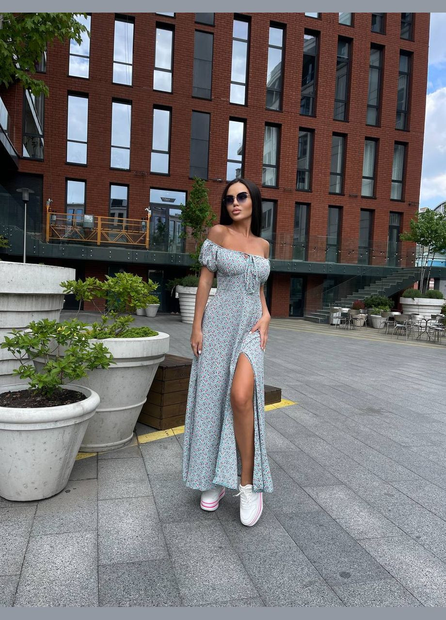 Мятное повседневный женское платье No Brand с цветочным принтом