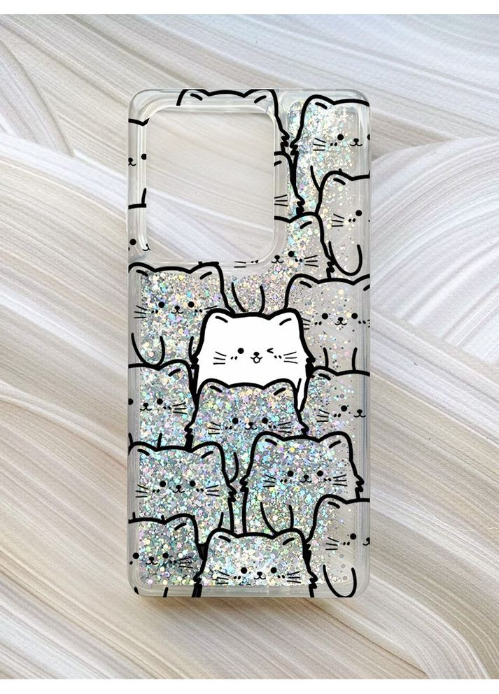 Чохол з плаваючими блискітками на Xiaomi Redmi Note 13 Pro 4G Сріблястий Котики (принт 392) CASE CONTROL (360672687)