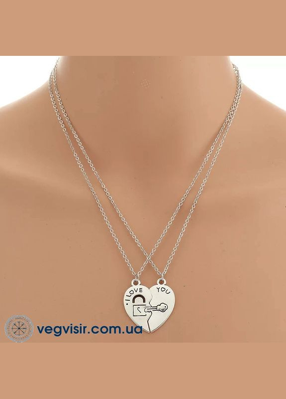 Парні кулони I Love You для двох закоханих дві половинки серця No Brand (338436358)