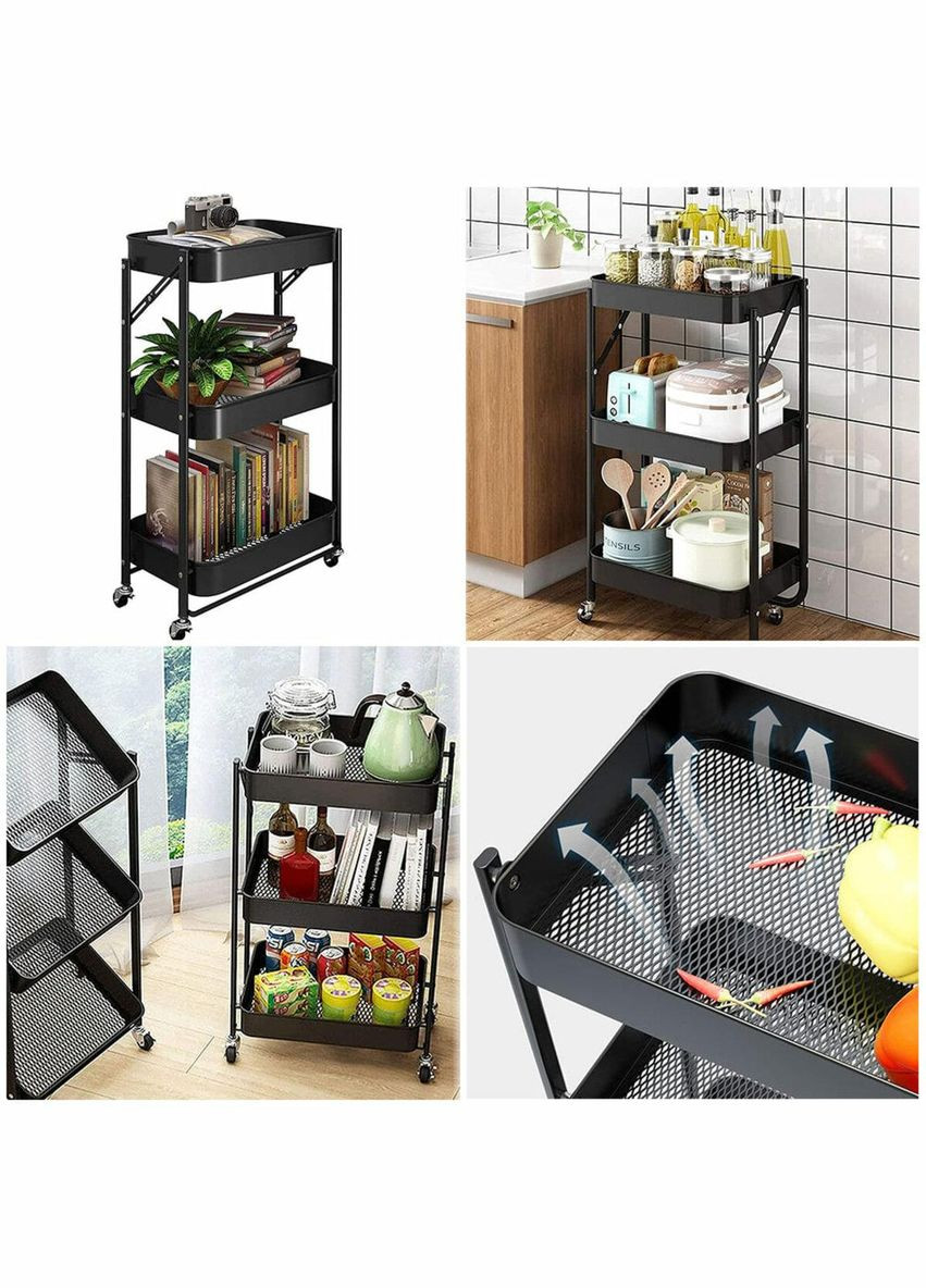 Етажерка мобільна триярусна універсальна з металу чорна 46,5*29*77,5см SW-00002099 Sticker Wall (300242198)