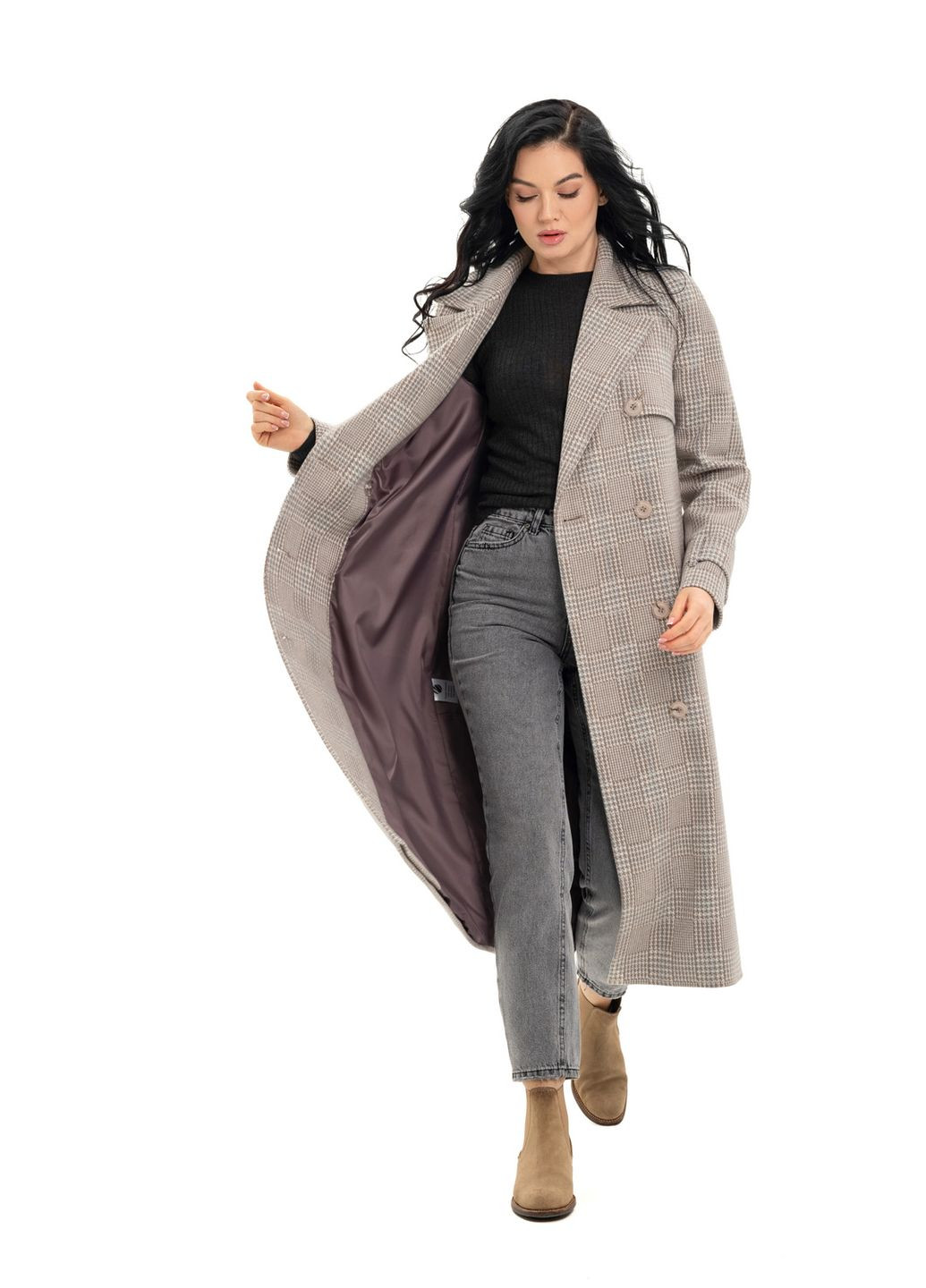 Бежеве демісезонне Пальто Діта беж.-блакит.смуга (лапка-клітина) Emass