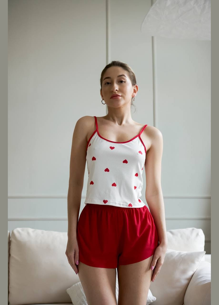 Комбінована всесезон яскравий та зручний домашній комплект-піжамка топ + шорти Vakko