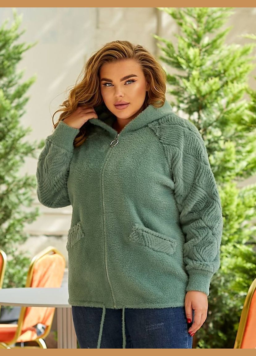 Зелене демісезонне Кофта з альпаки з капюшоном 48-56 розміру оверсайз KVAN