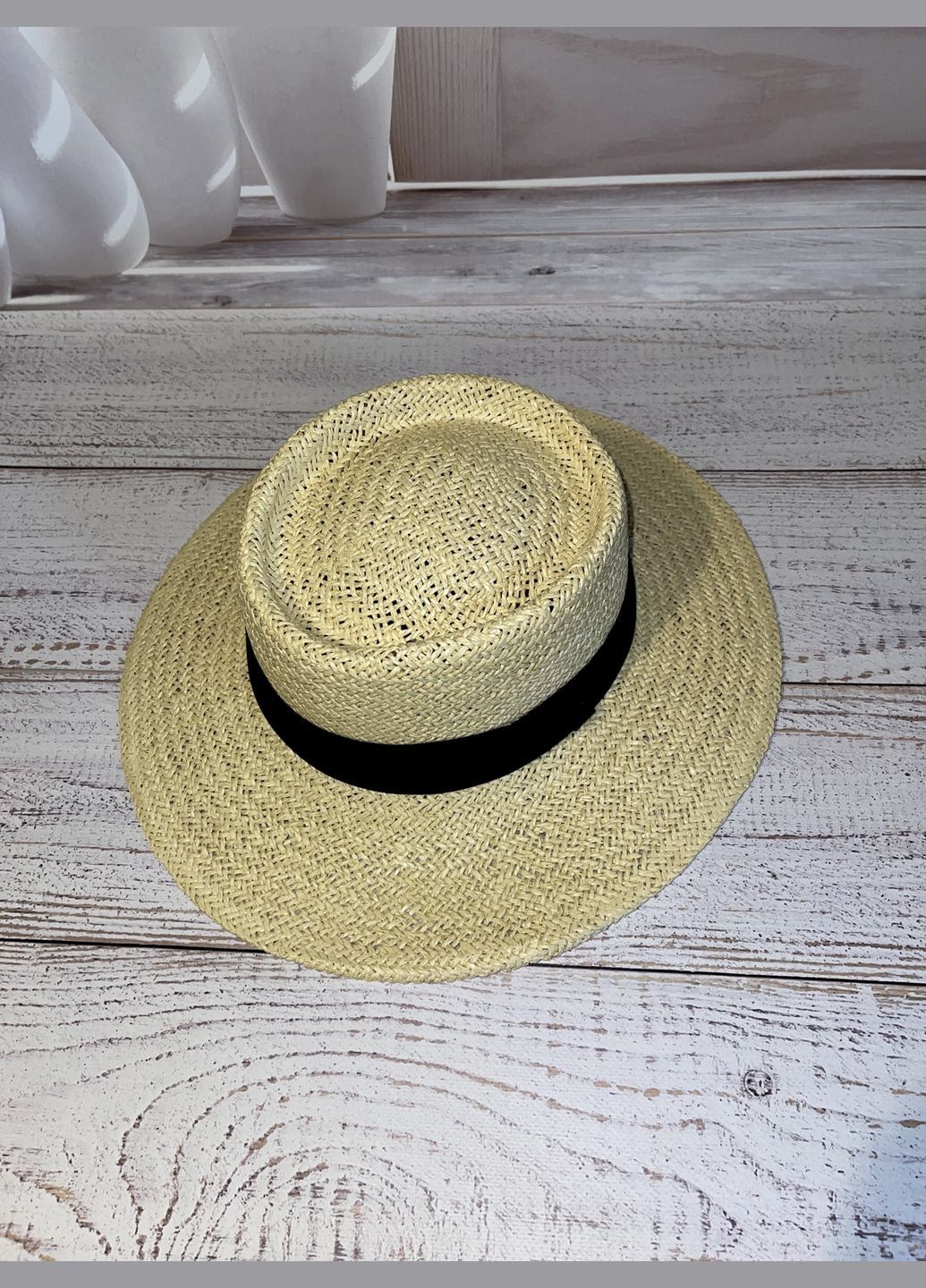 Капелюх сонцезахисний поркпай пальма кремового кольору з чорною стрічкою (55-58) No Brand (358204266)