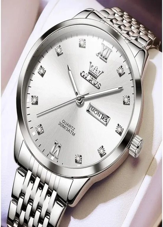 Часы 2943 White Natural Стильные классические мужские наручные часы в светлых тонах Olevs (354820498)