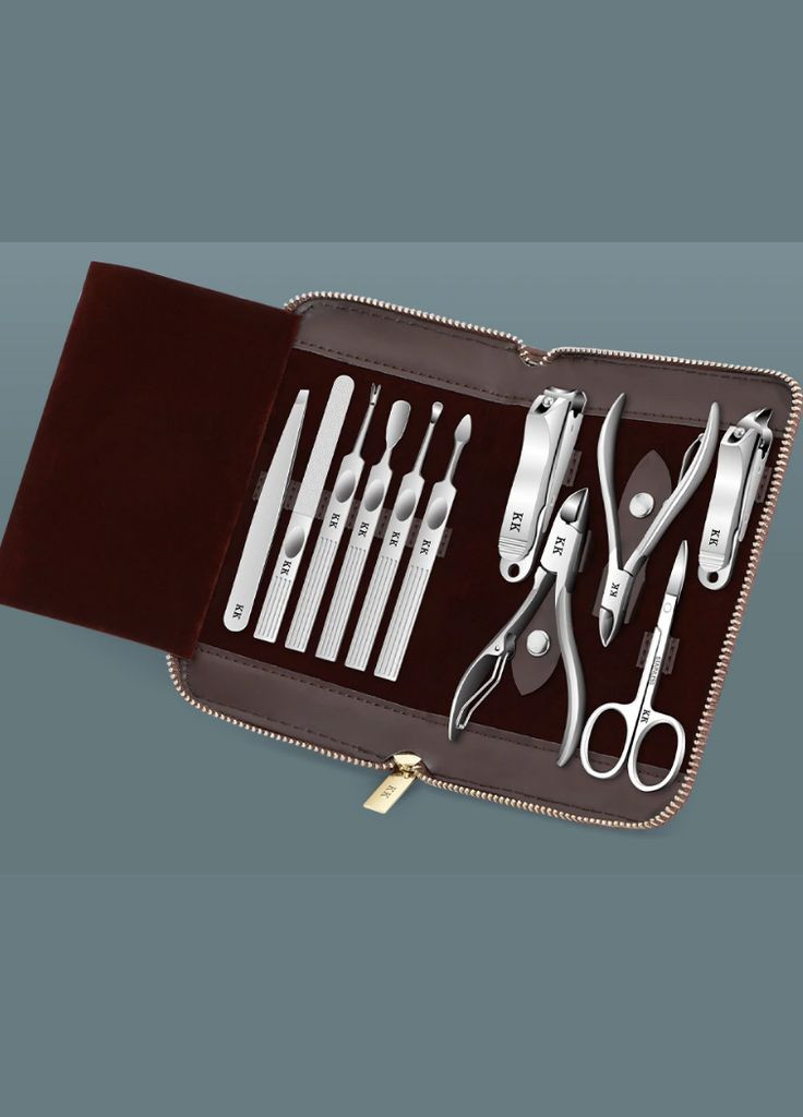 Набір для манікюру та педикюру з нержавіючої сталі у шкіряній сумці 11 предметів Manicure Max-Manicure (297949506)