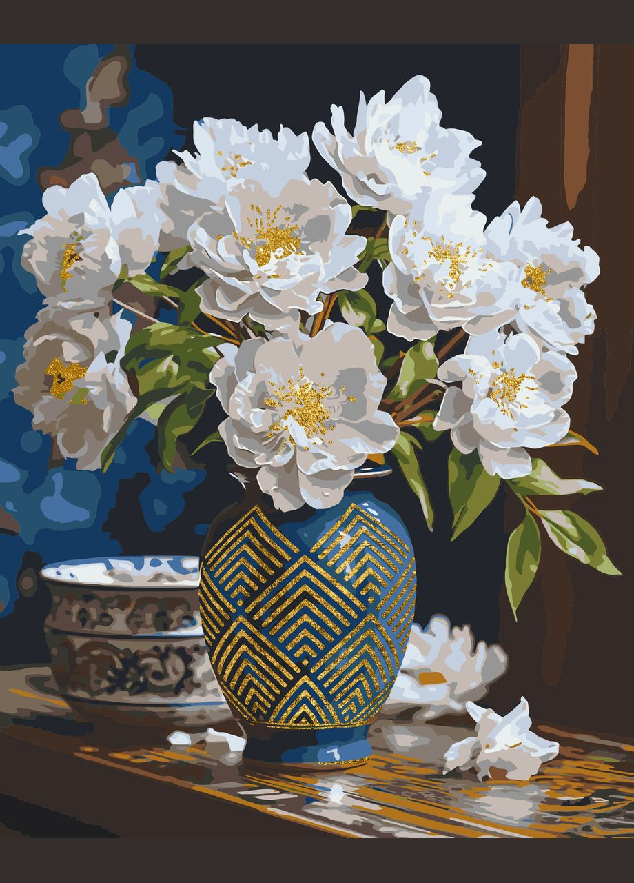 Картина за номерами Квіти у вазі з фарбами металік Картини розфарбування по номерах 40х50 Розпис за номерами 31350 Origami (366222044)